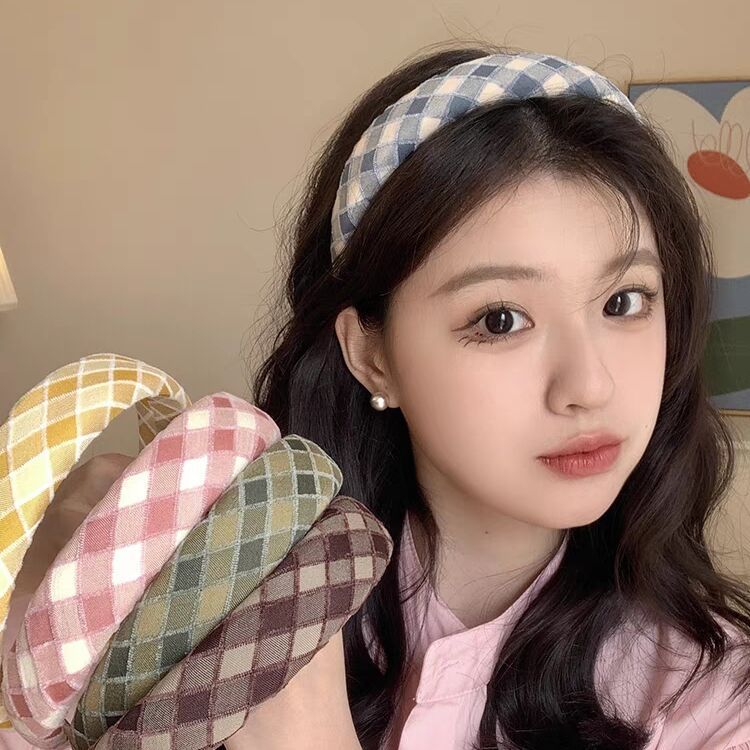 Wholesale Sponge plaid all-match headband retro style wide-brimmed hairpin
